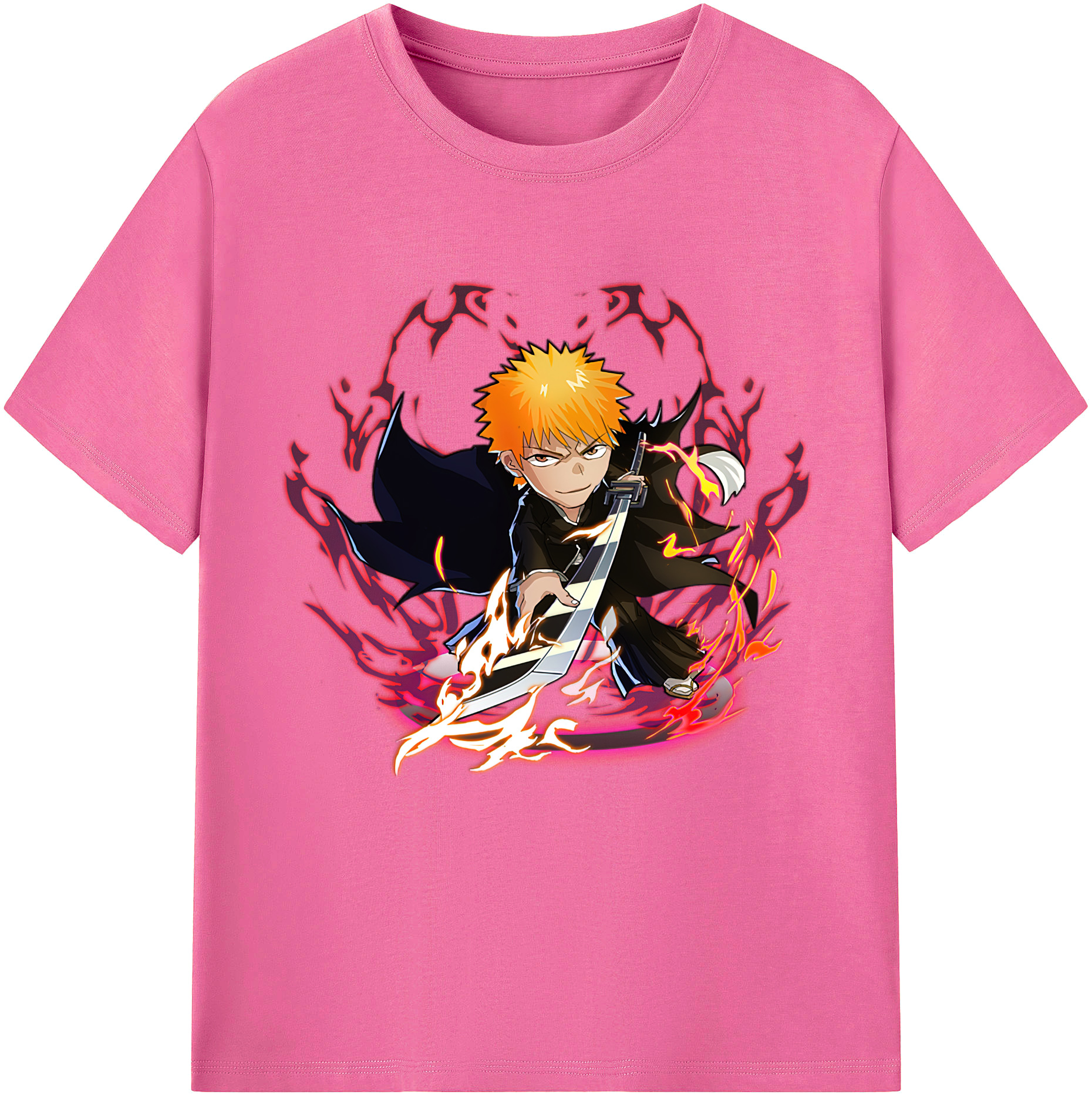 （画像用） ブリーチ 黒崎一護（くろさき いちご）BLEACH Kurosaki Ichigo レディースカジュアルプリントTシャツ（綿100％）